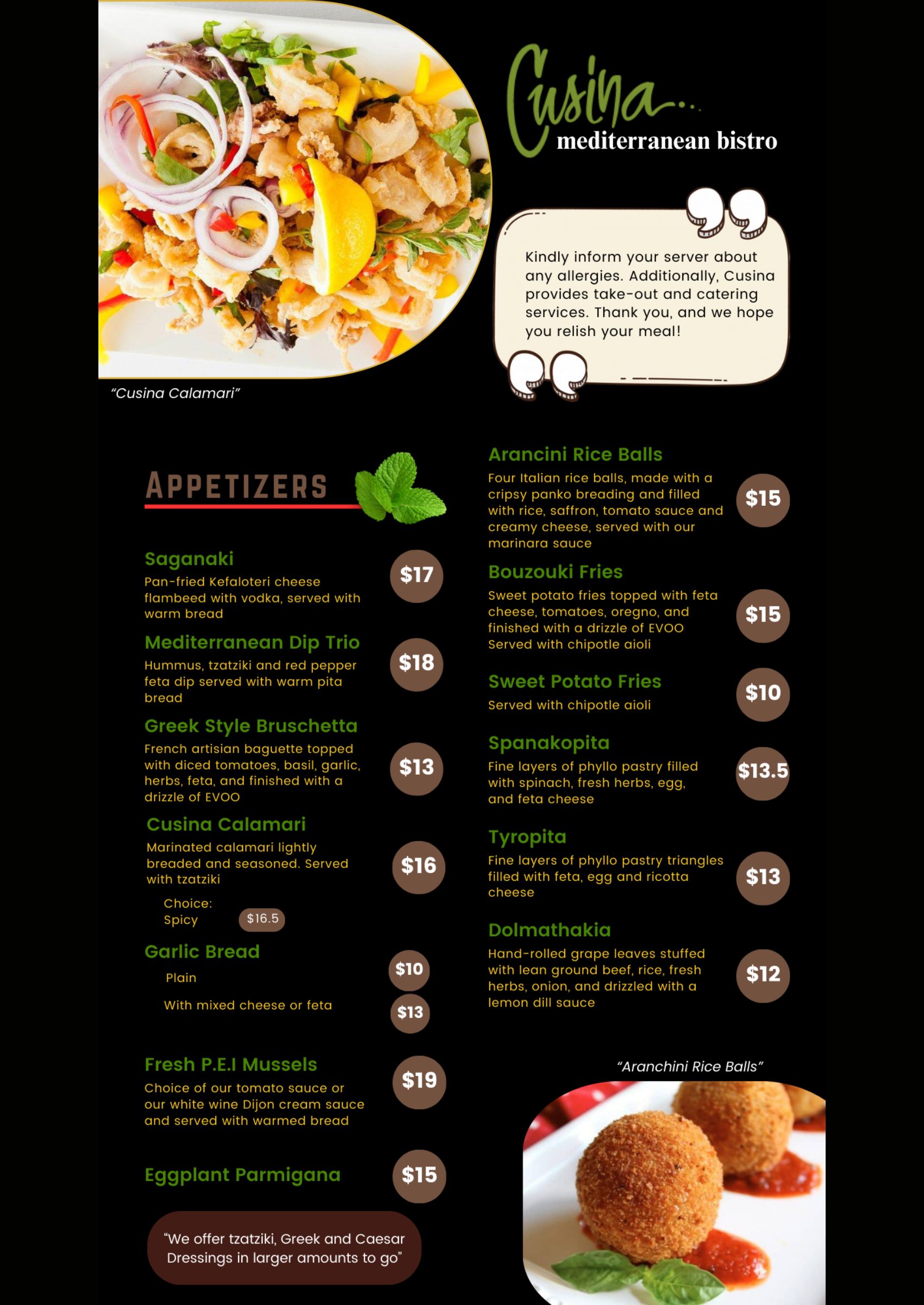 Dinner Menu page 1